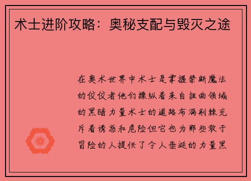 术士进阶攻略：奥秘支配与毁灭之途
